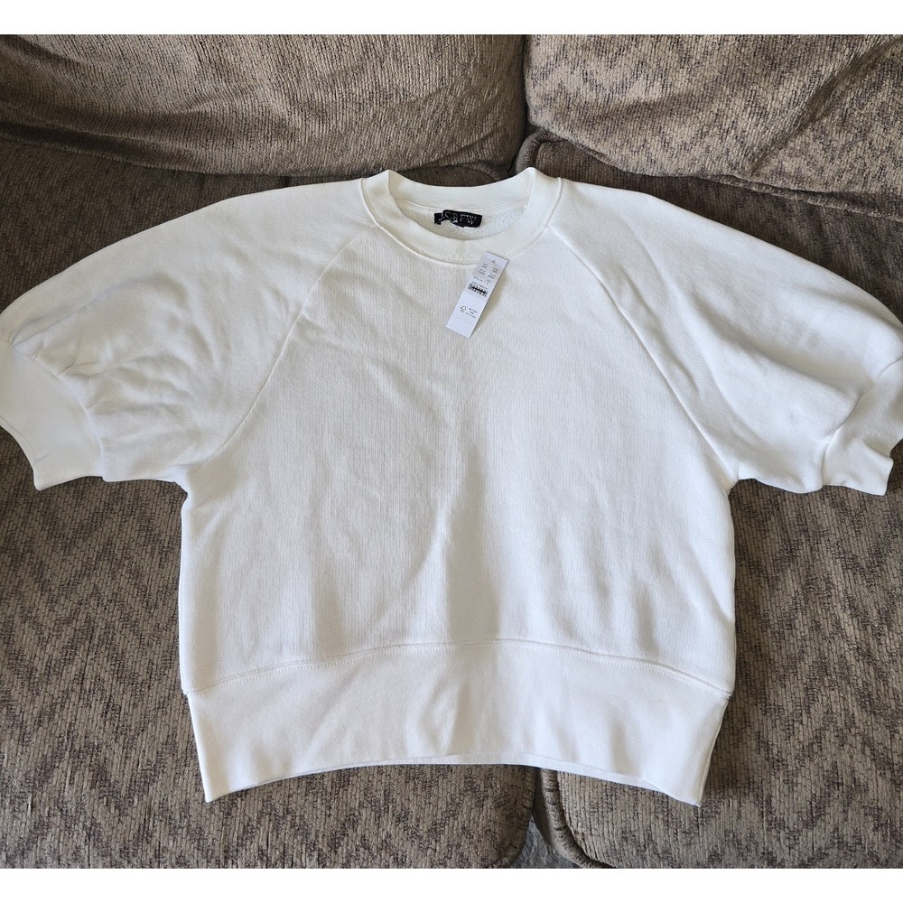 J.Crew Women's NWT  Heritage Terry Puff-Sleeve White Sweatshirt Size: S